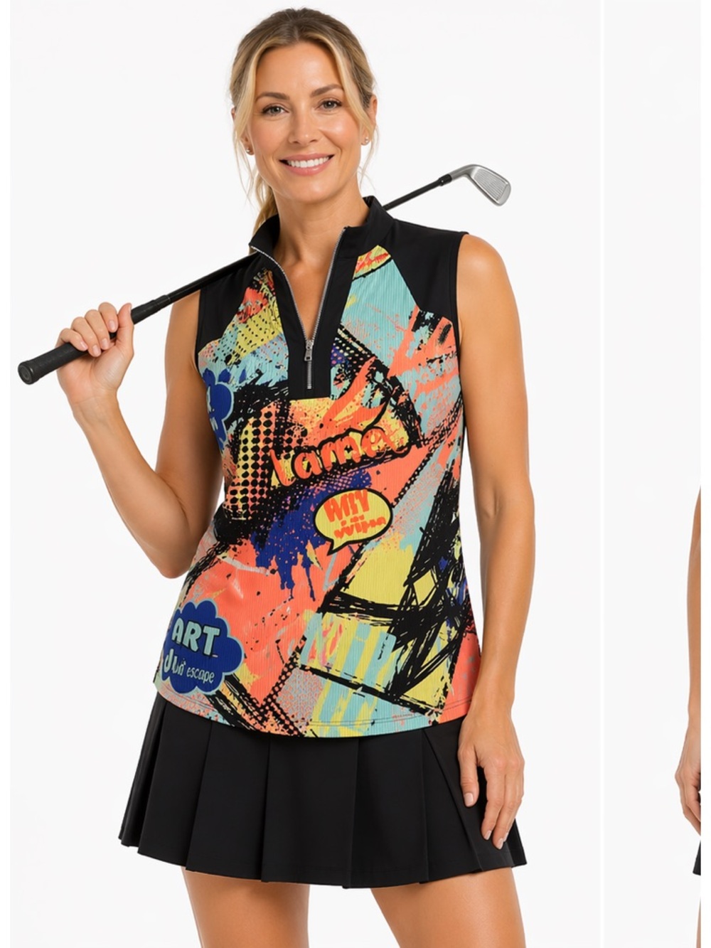 Jamie Sadock Crinkle Neon Sleeveless Top Artsy Golf Pickleball Excellent Size M - Picture 9 of 9